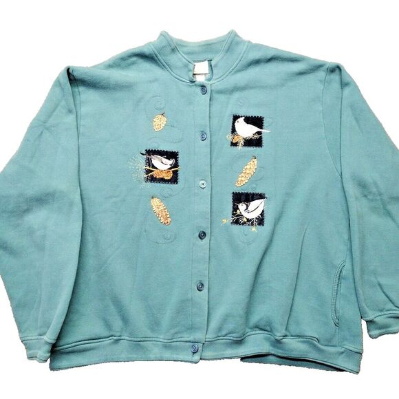 VTG Wild Birds Sweatshirt Women XL No Size Tag Artisans Chickadee Nuthatch Jay - Picture 1 of 13